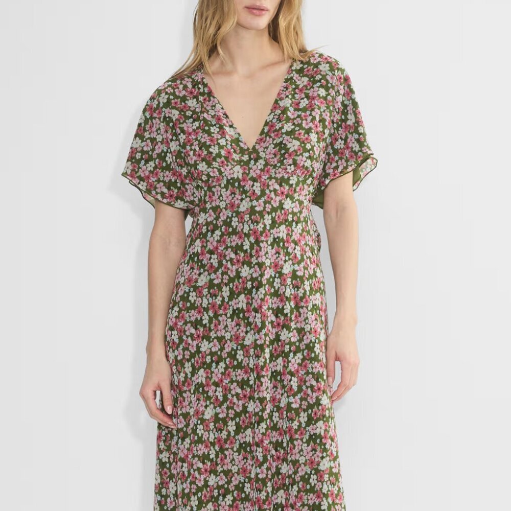 Aritzia Wilfred Terrace Dress Chiffon V Neck Dress Floral XS *Altered